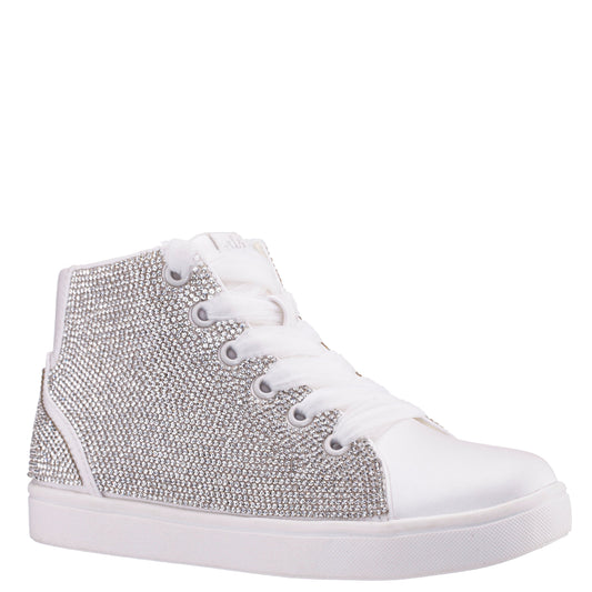 Girls Kula White Crystal Side Zip High Top Sneaker | Nina Shoes