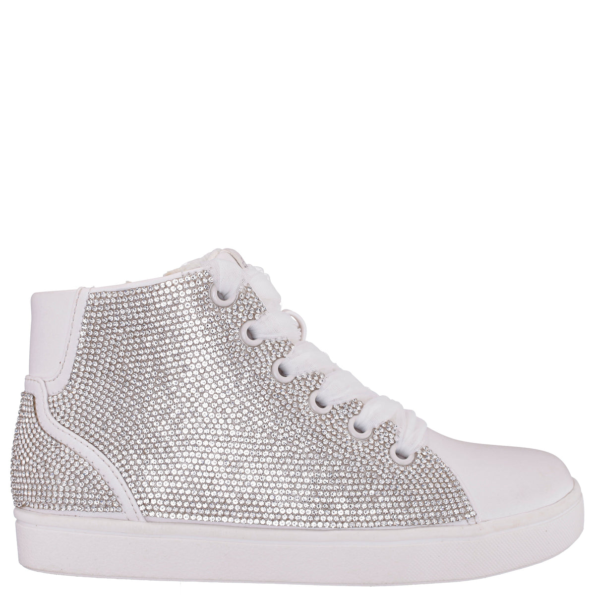 Girls Kula White Crystal Side Zip High Top Sneaker | Nina Shoes