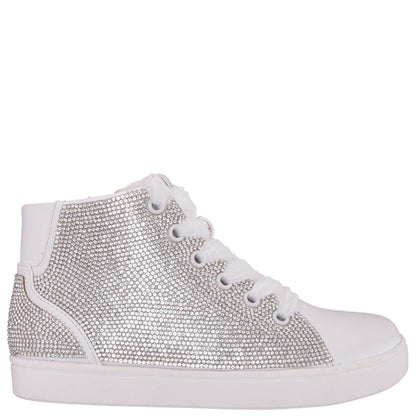 Girls Kula White Crystal Side Zip High Top Sneaker | Nina Shoes