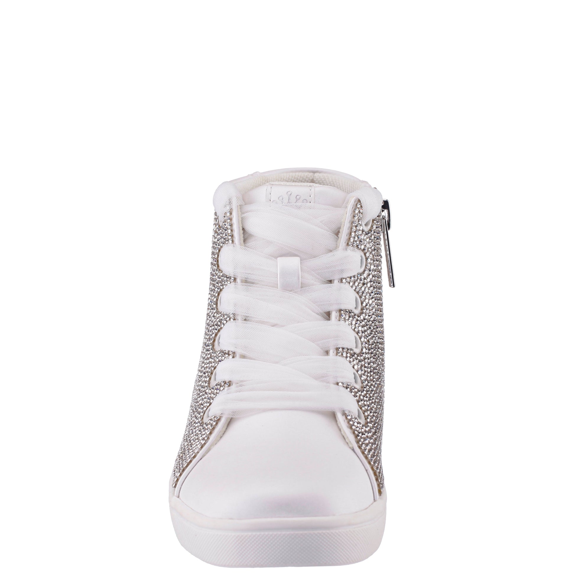 Girls Kula White Crystal Side Zip High Top Sneaker | Nina Shoes