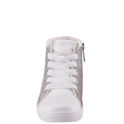 Girls Kula White Crystal Side Zip High Top Sneaker | Nina Shoes