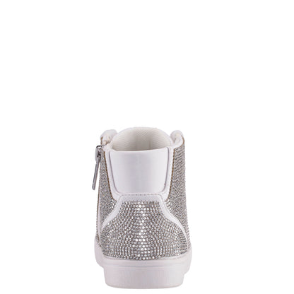 Girls Kula White Crystal Side Zip High Top Sneaker | Nina Shoes