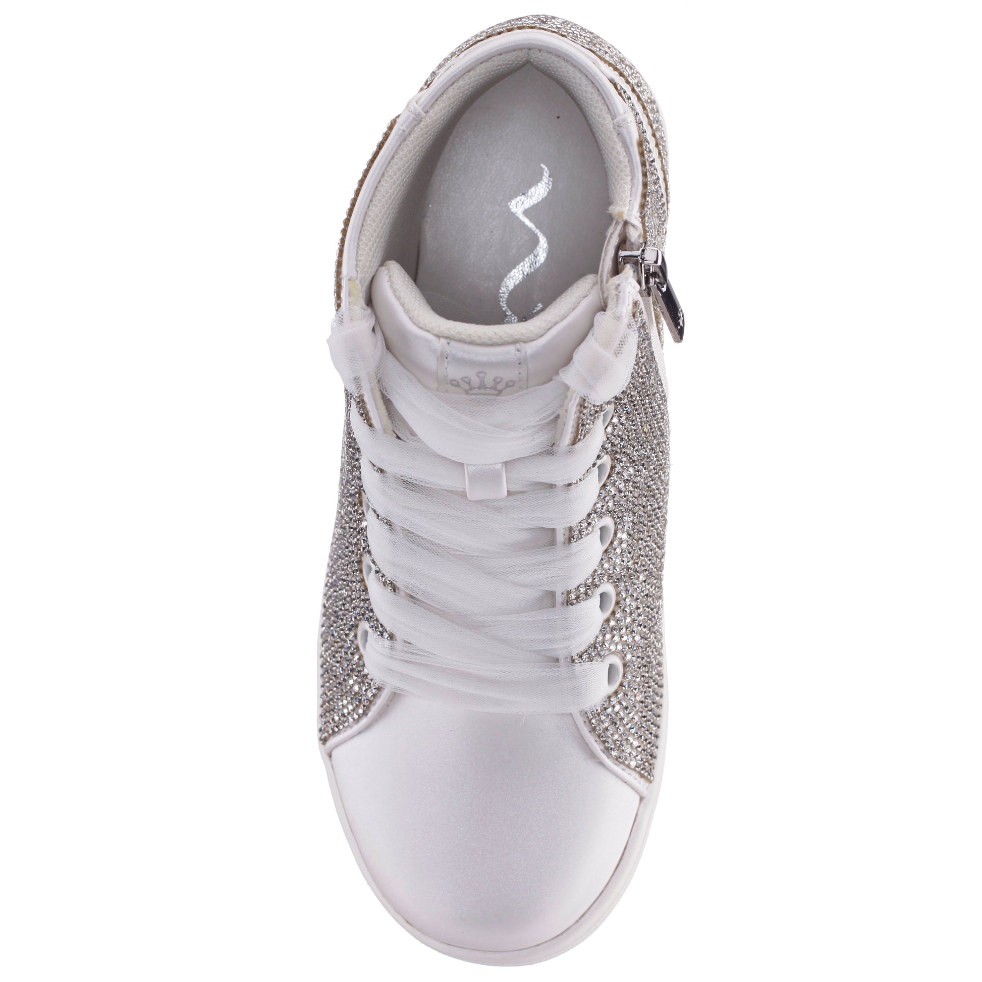Girls Kula White Crystal Side Zip High Top Sneaker | Nina Shoes
