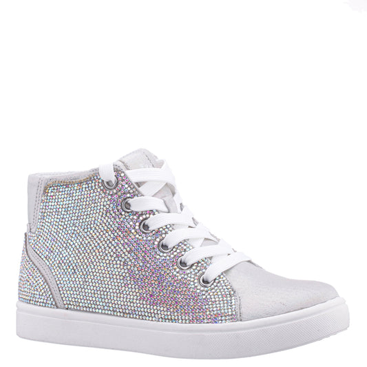 Girls Kula Silver Crystal Side Zip High Top Sneaker | Nina Shoes