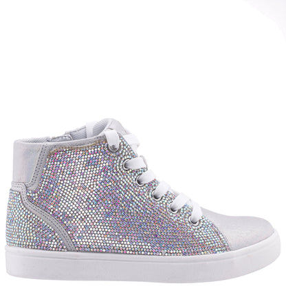 Girls Kula Silver Crystal Side Zip High Top Sneaker | Nina Shoes