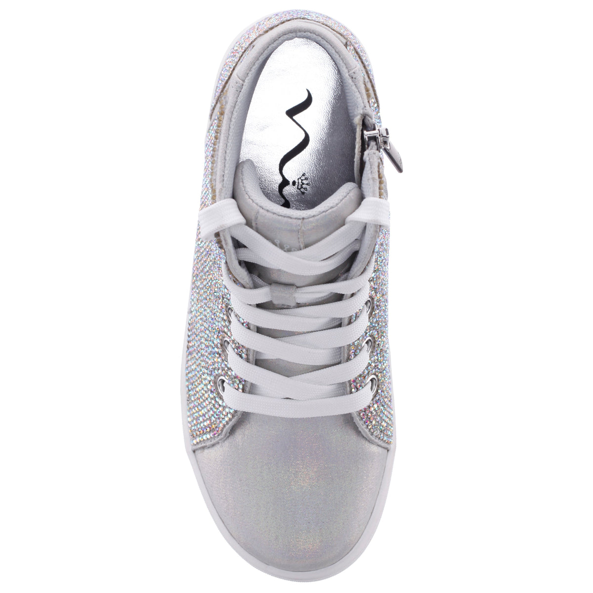 Girls Kula Silver Crystal Side Zip High Top Sneaker | Nina Shoes