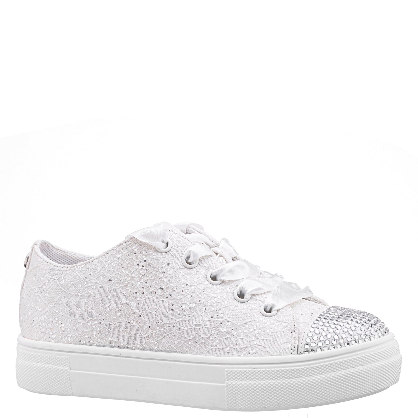 Girls Monika White Glitter Lace Tie Sneakers | Nina Shoes