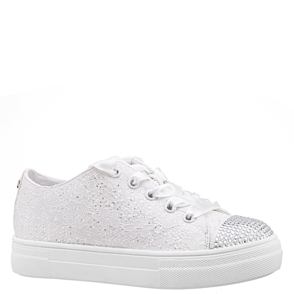 Girls Monika White Glitter Lace Tie Sneakers | Nina Shoes