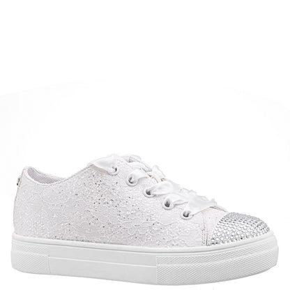 Girls Monika White Glitter Lace Tie Sneakers | Nina Shoes