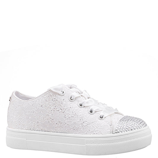 Girls Monika White Glitter Lace Tie Sneakers | Nina Shoes