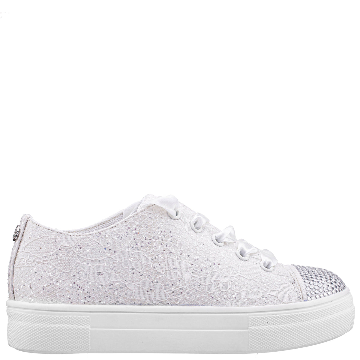 Girls Monika White Glitter Lace Tie Sneakers | Nina Shoes