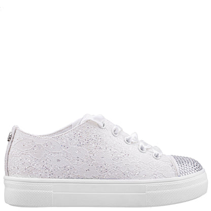 Girls Monika White Glitter Lace Tie Sneakers | Nina Shoes