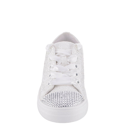 Girls Monika White Glitter Lace Tie Sneakers | Nina Shoes