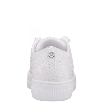 Girls Monika White Glitter Lace Tie Sneakers | Nina Shoes