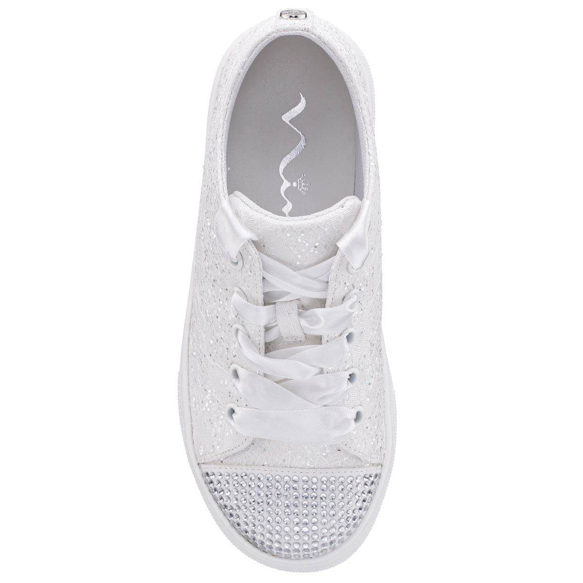 Girls Monika White Glitter Lace Tie Sneakers | Nina Shoes