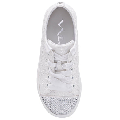 Girls Monika White Glitter Lace Tie Sneakers | Nina Shoes