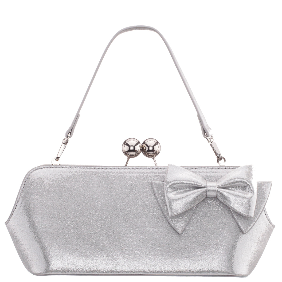 Kenji-M True Silver Reflective Suedette Frame Clutch | Nina Shoes
