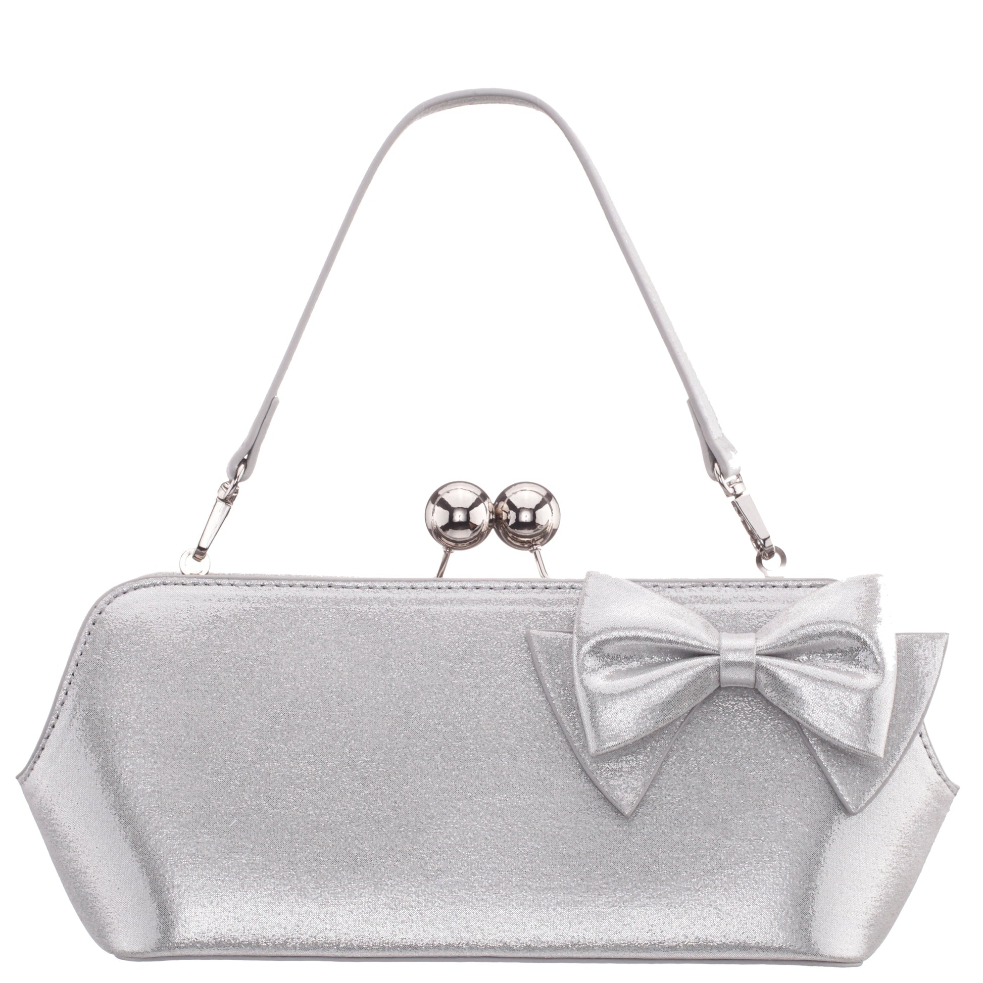 Kenji-M True Silver Reflective Suedette Frame Clutch | Nina Shoes