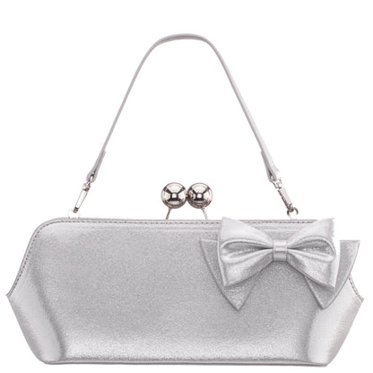 Kenji-M True Silver Reflective Suedette Frame Clutch | Nina Shoes