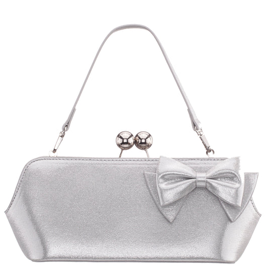 Kenji-M True Silver Reflective Suedette Frame Clutch | Nina Shoes