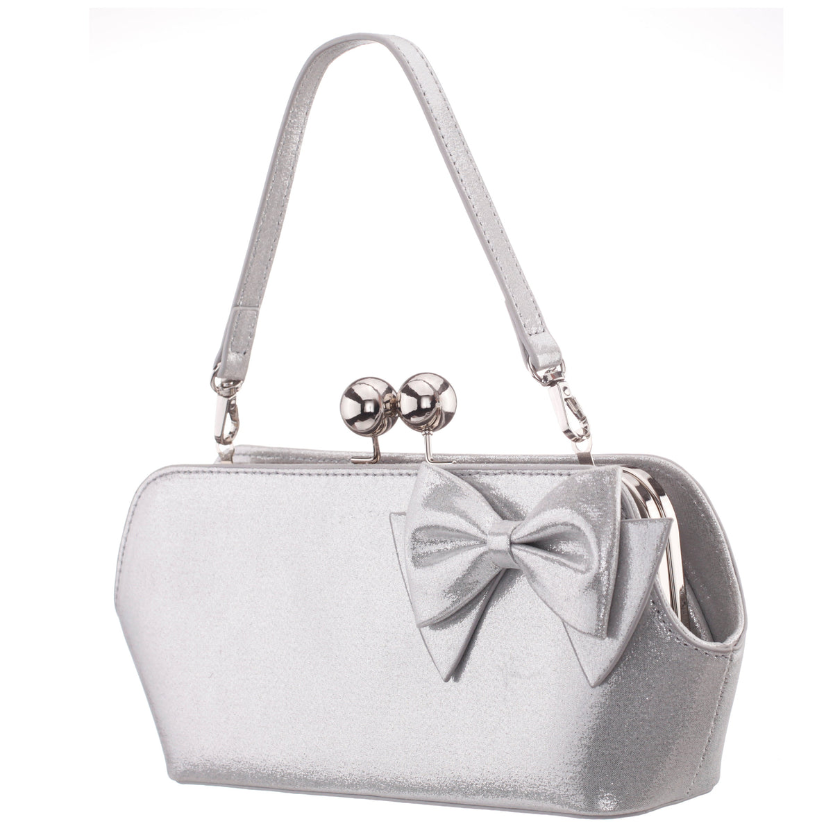 Kenji-M True Silver Reflective Suedette Frame Clutch | Nina Shoes