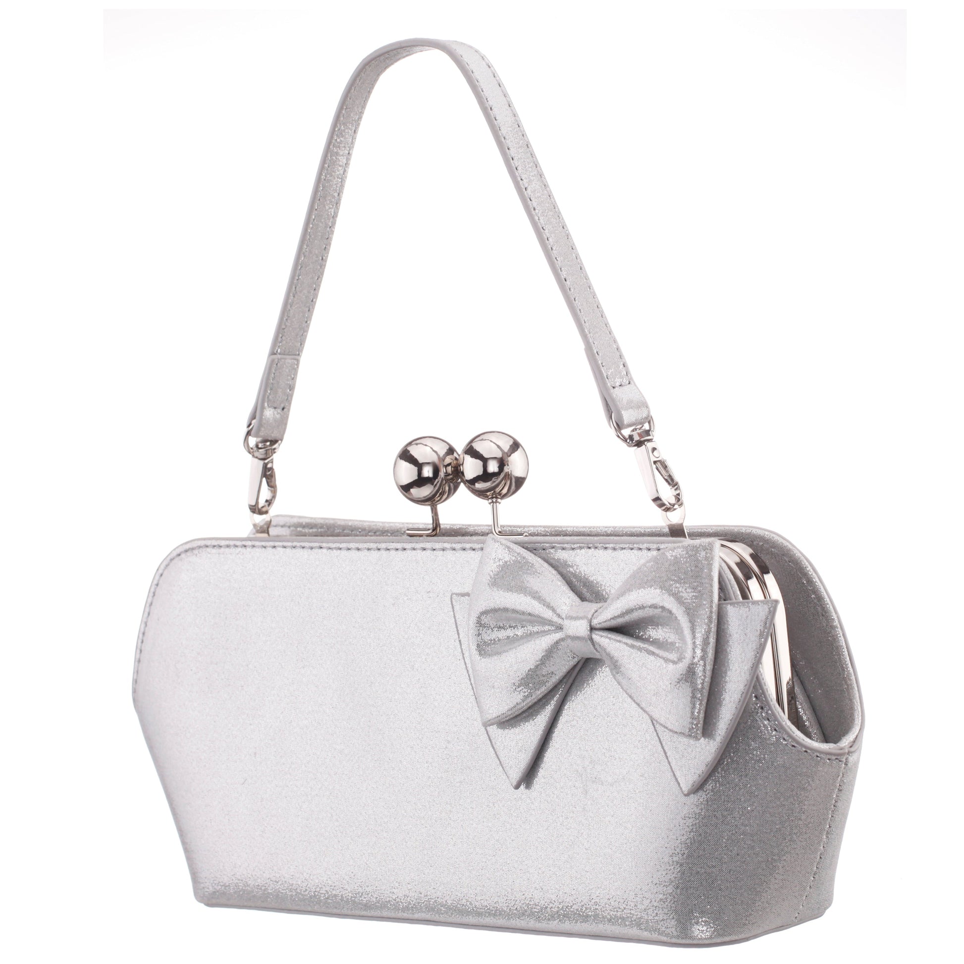 Kenji-M True Silver Reflective Suedette Frame Clutch | Nina Shoes