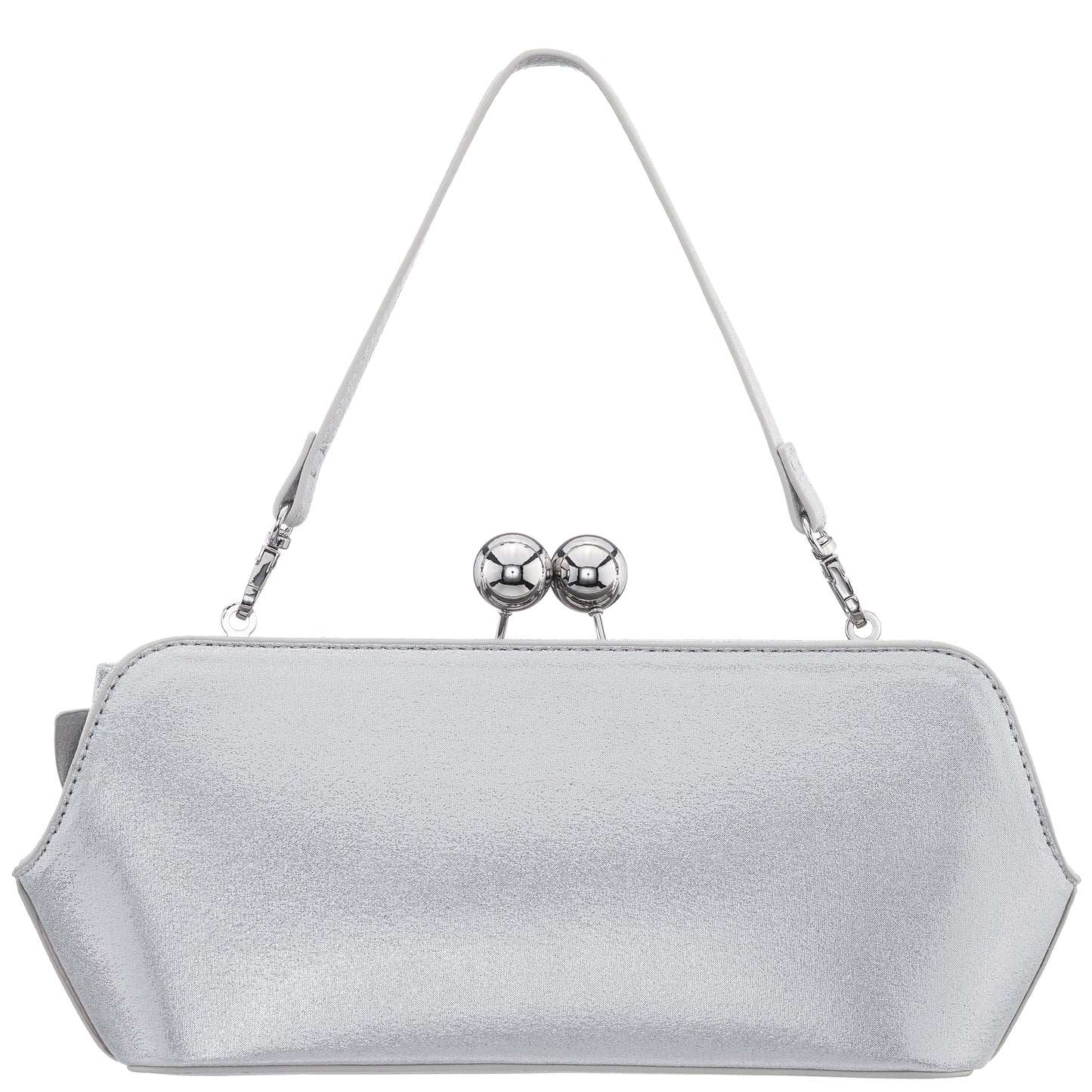 Kenji-M True Silver Reflective Suedette Frame Clutch | Nina Shoes