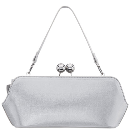 Kenji-M True Silver Reflective Suedette Frame Clutch | Nina Shoes