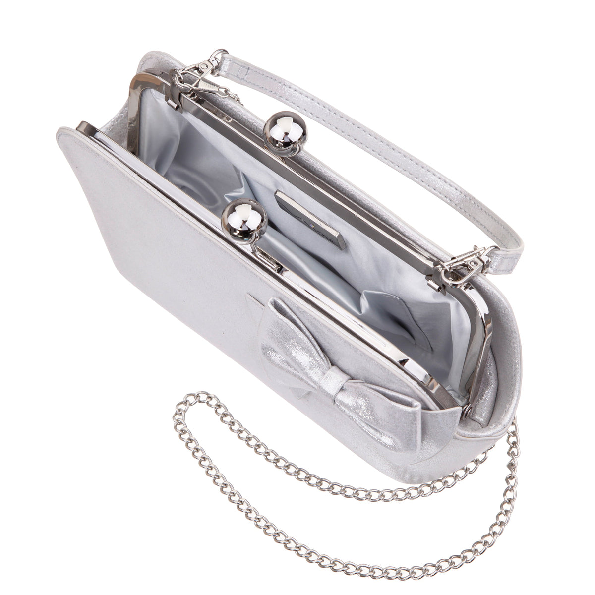 Kenji-M True Silver Reflective Suedette Frame Clutch | Nina Shoes