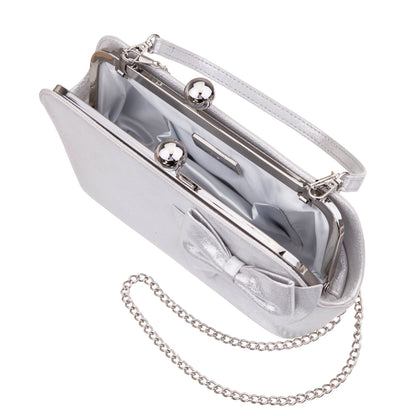 Kenji-M True Silver Reflective Suedette Frame Clutch | Nina Shoes