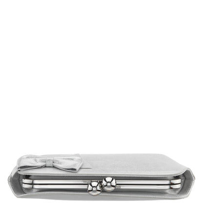 Kenji-M True Silver Reflective Suedette Frame Clutch | Nina Shoes