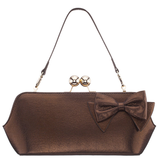 Kenji-M Brown Reflective Suedette Frame Clutch | Nina Shoes