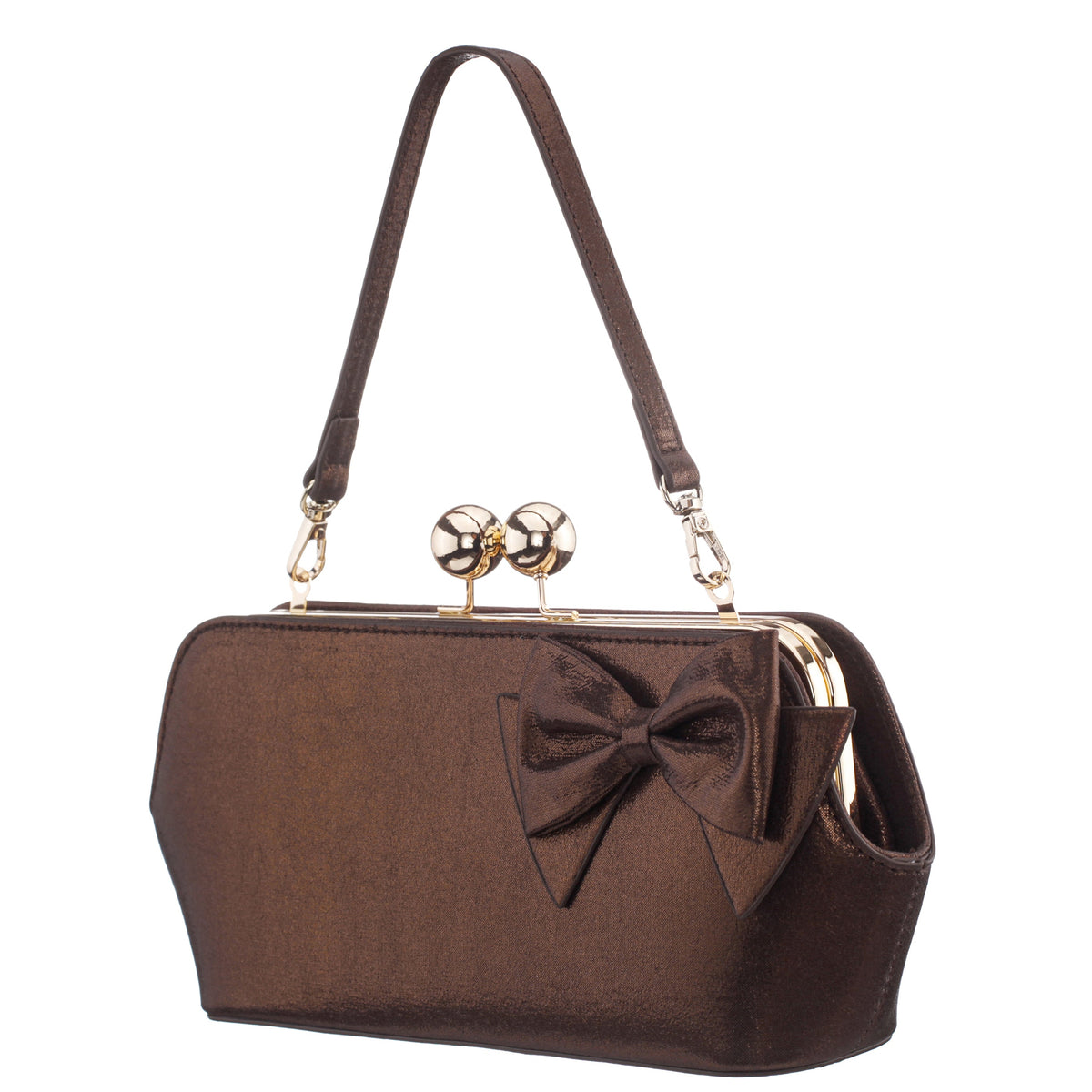 Kenji-M Brown Reflective Suedette Frame Clutch | Nina Shoes