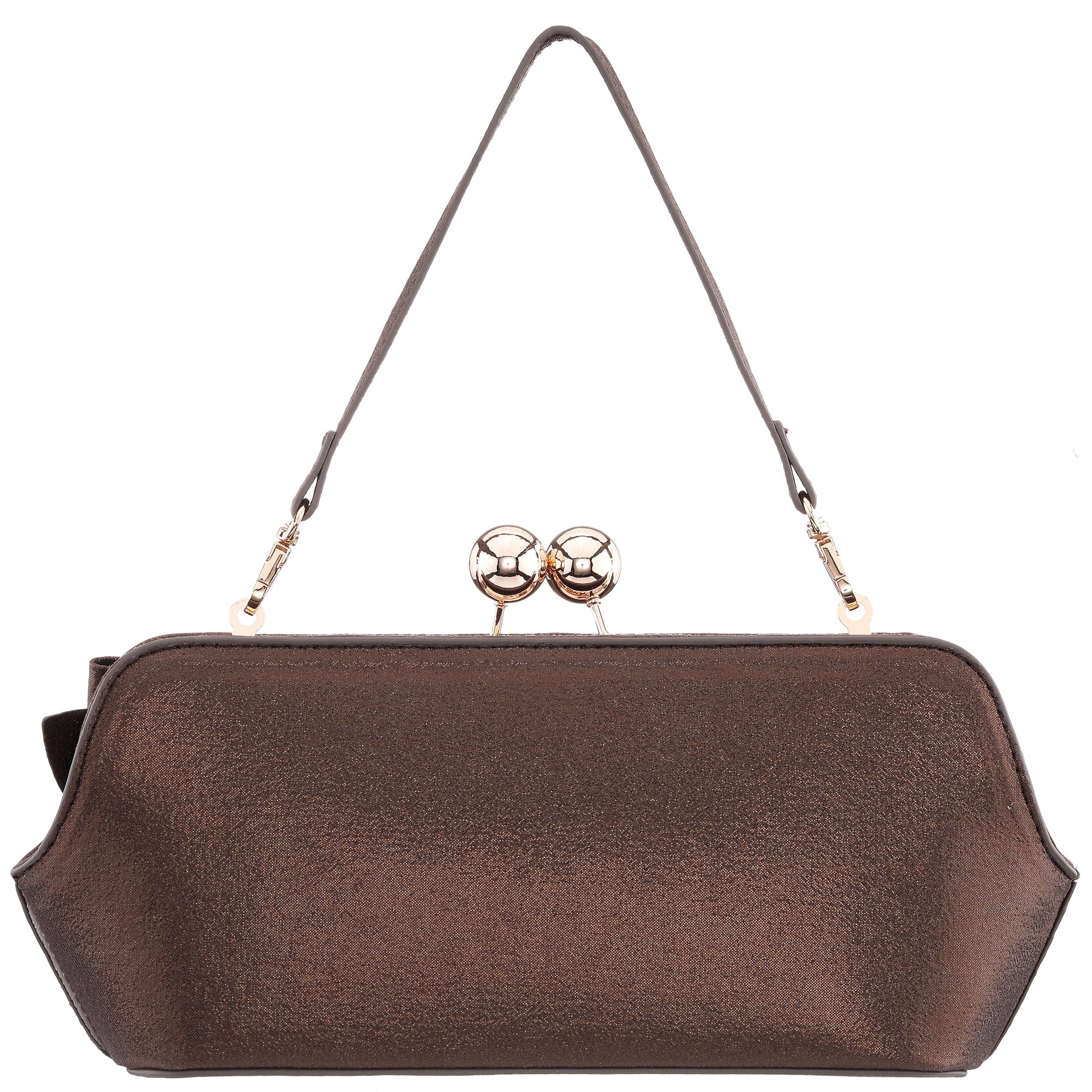 Kenji-M Brown Reflective Suedette Frame Clutch | Nina Shoes