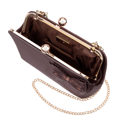 Kenji-M Brown Reflective Suedette Frame Clutch | Nina Shoes