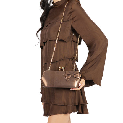 Kenji-M Brown Reflective Suedette Frame Clutch | Nina Shoes