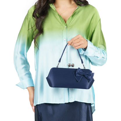 Kenji-K Blue Satin Frame Clutch | Nina Shoes