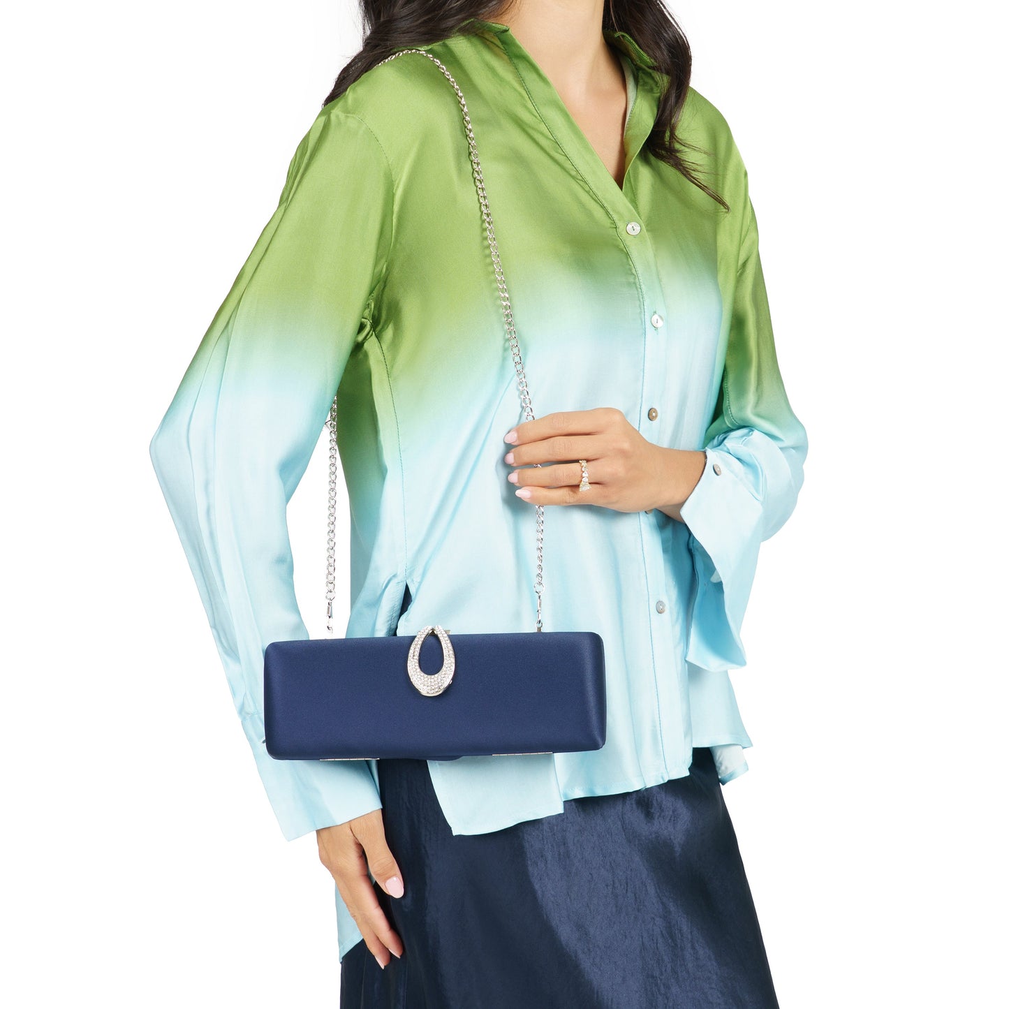 Rumi-R Blue Satin Minaudiere | Nina Shoes