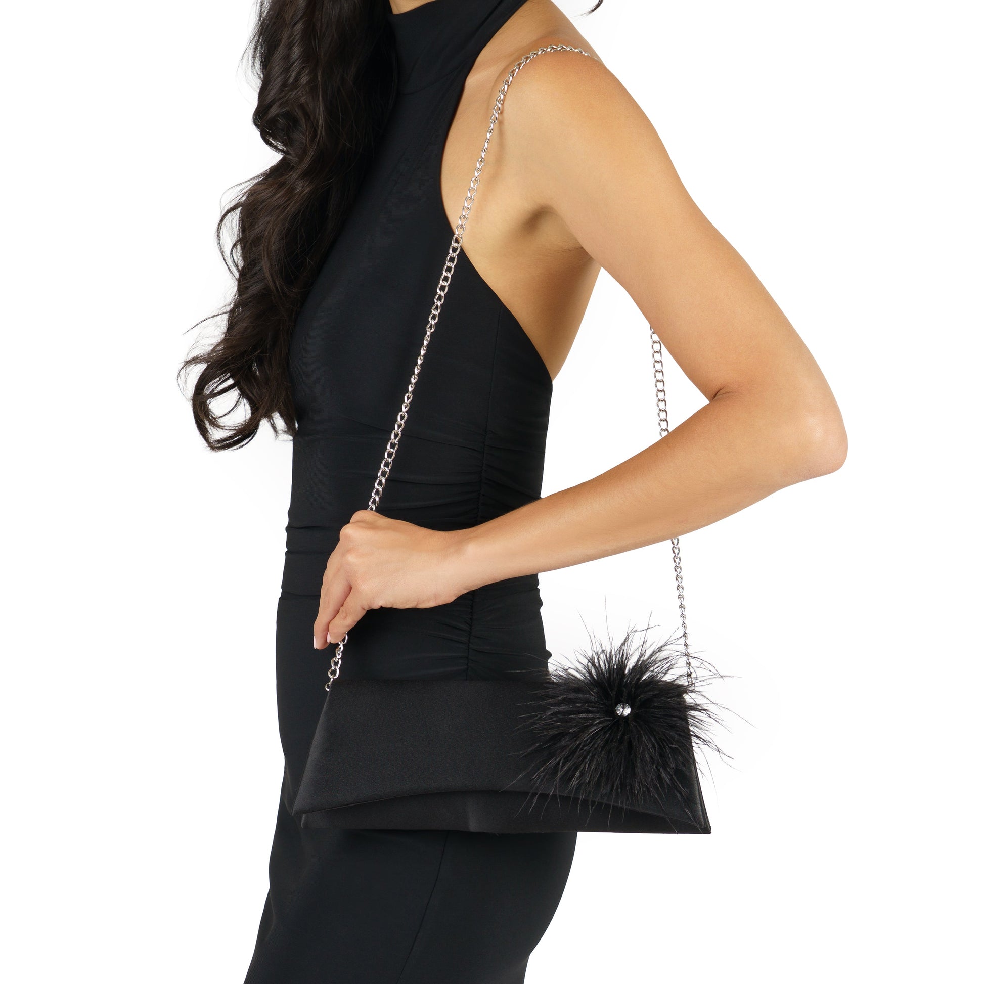 Zosia Black Satin Foldover Clutch | Nina Shoes