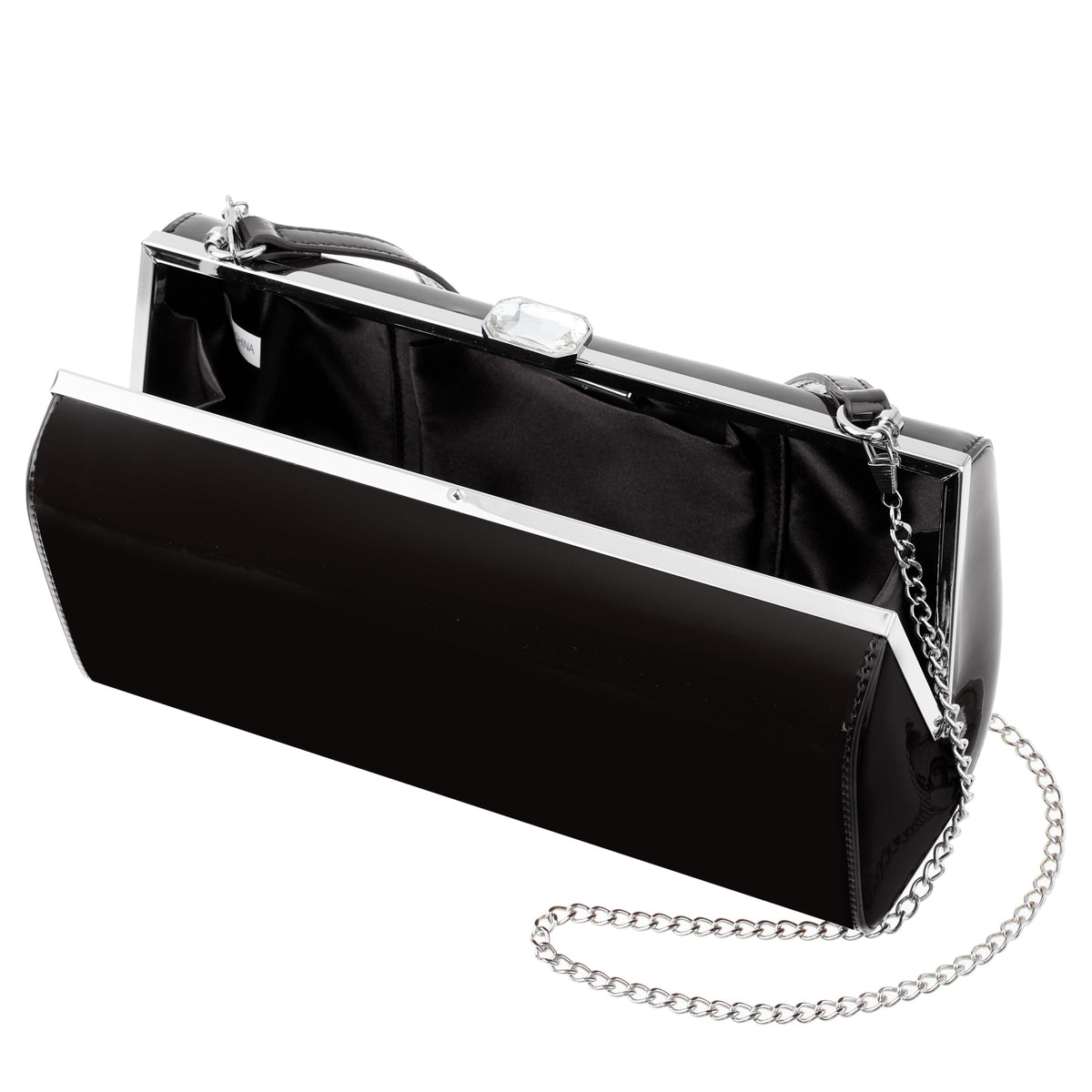 Delsie Black Patene Pu Frame Clutch | Nina Shoes