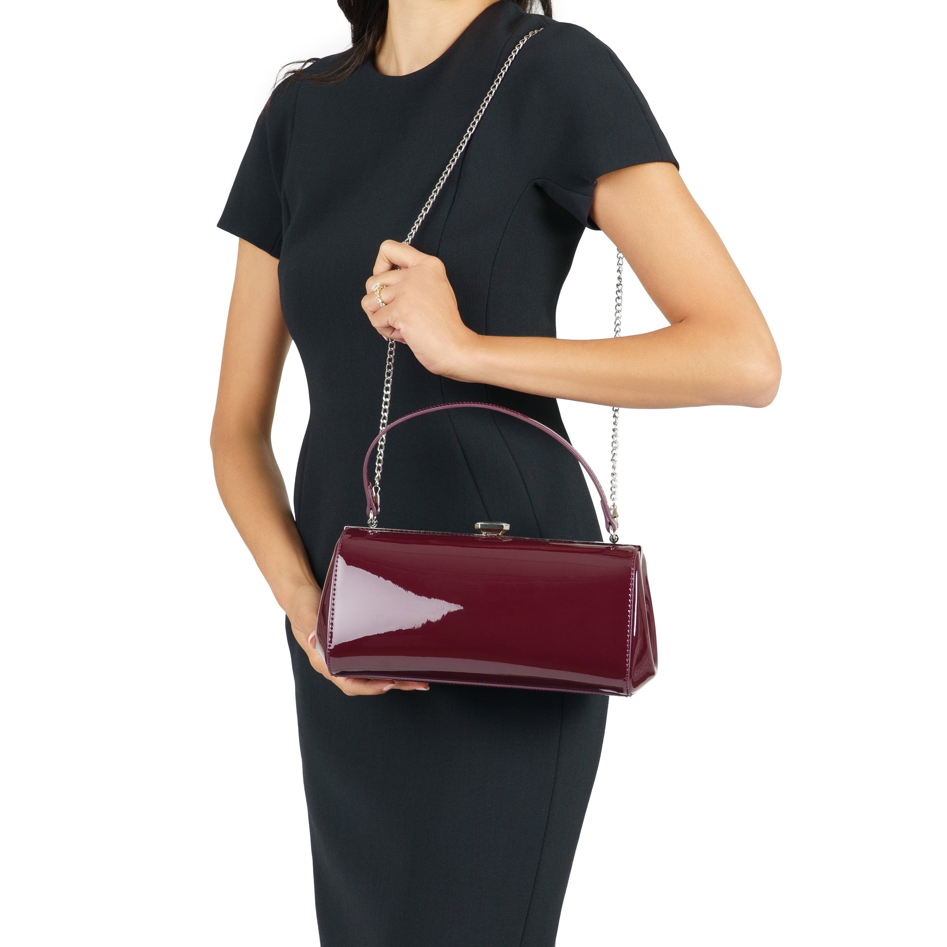 Delsie Red Pat Frame Clutch | Nina Shoes