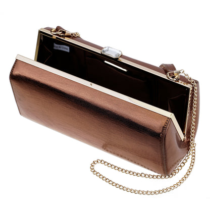 Delsie Brown Mini Geo Metallic Frame Clutch | Nina Shoes