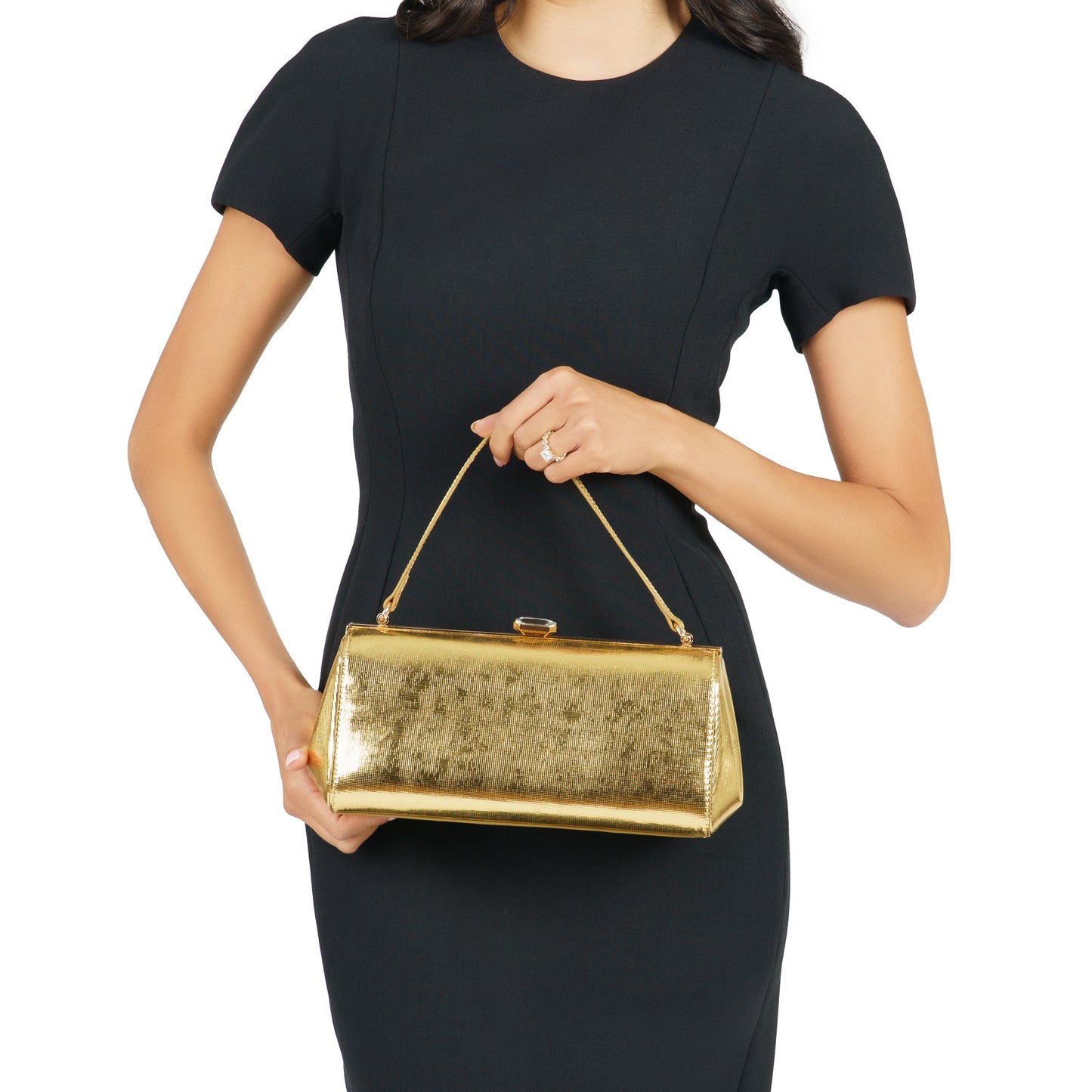 Delsie Gold Mini Geo Metallic Frame Clutch | Nina Shoes