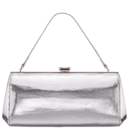 Delsie Silver Mini Geo Metallic Frame Clutch | Nina Shoes