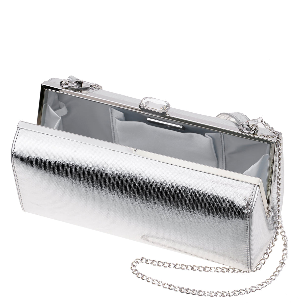 Delsie Silver Mini Geo Metallic Frame Clutch | Nina Shoes