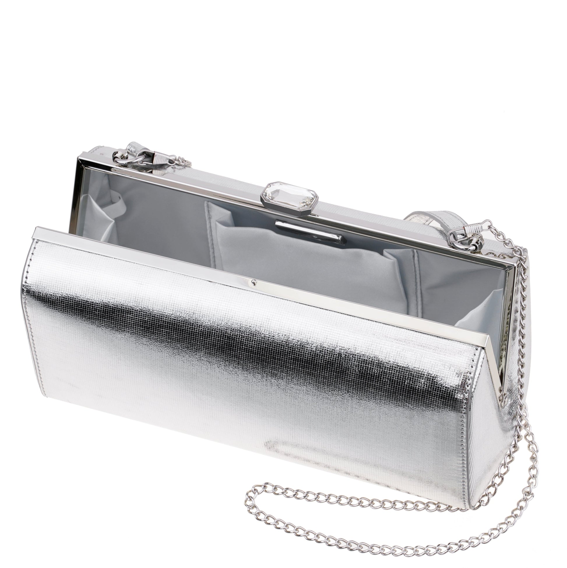 Delsie Silver Mini Geo Metallic Frame Clutch | Nina Shoes