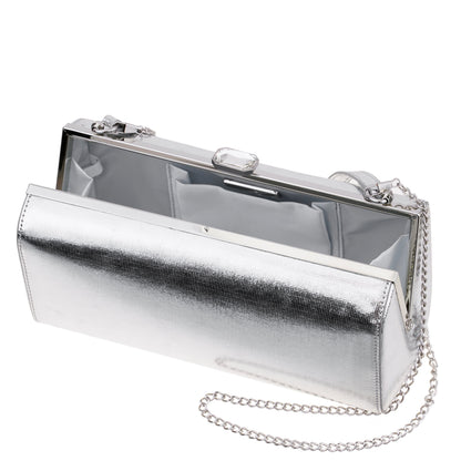 Delsie Silver Mini Geo Metallic Frame Clutch | Nina Shoes