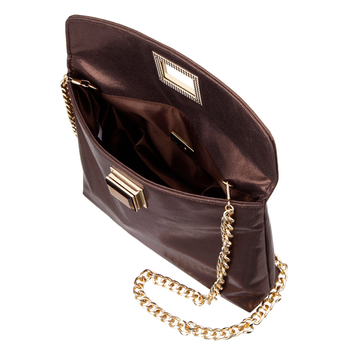 Grayson Brown Reflective Suedette Foldover Clutch | Nina Shoes