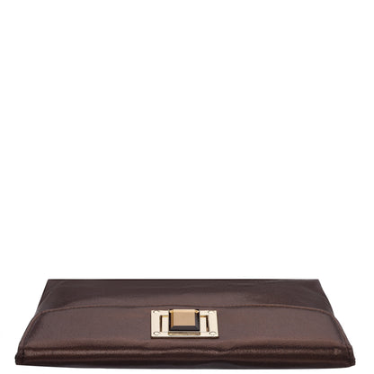 Grayson Brown Reflective Suedette Foldover Clutch | Nina Shoes