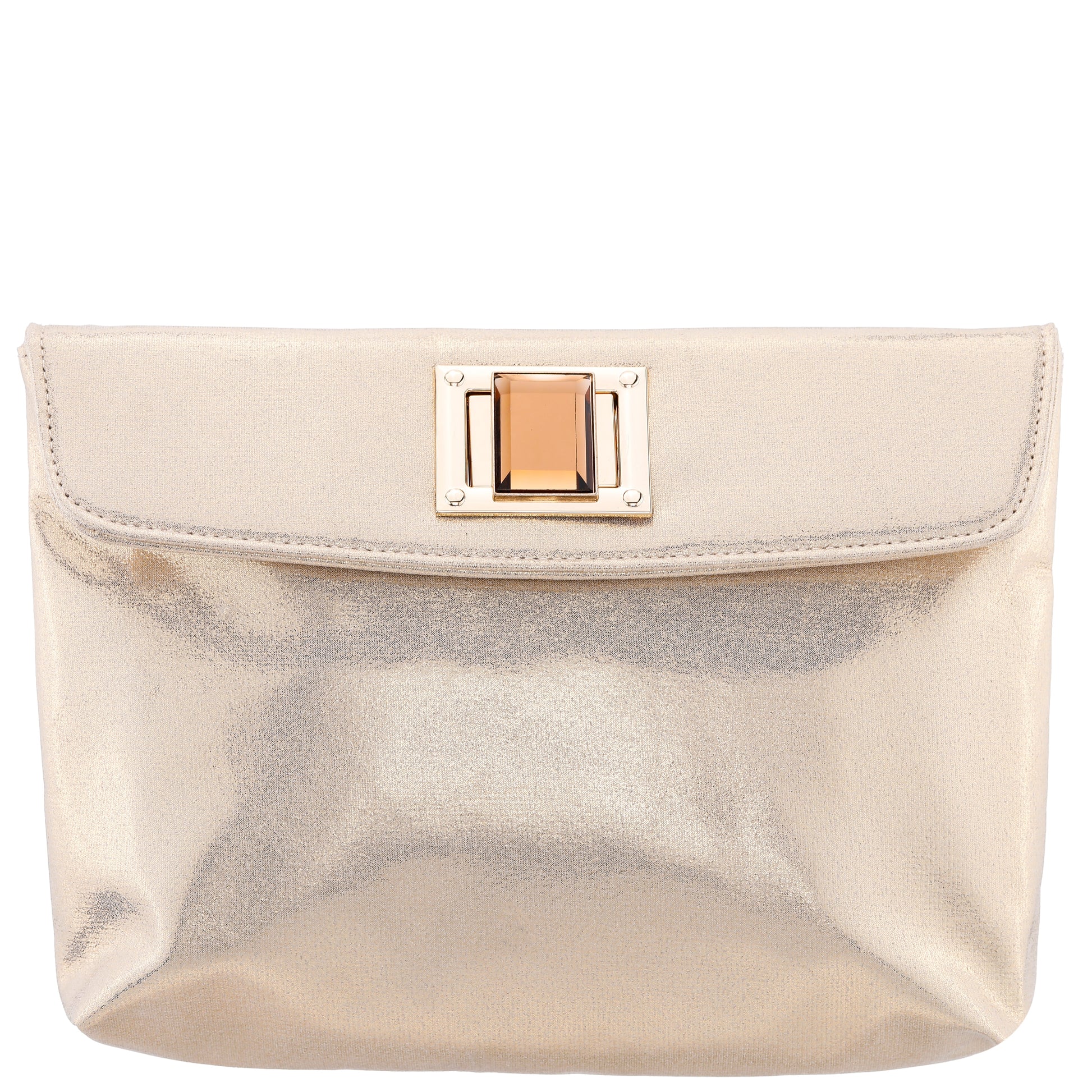 Grayson Gold Reflective Suedette Foldover Clutch | Nina Shoes
